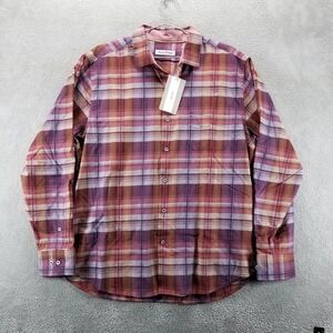 Tommy‎ Bahama Shirt Mens L Red Long Sleeve Plaid Silk Blend Stretch Button Up
